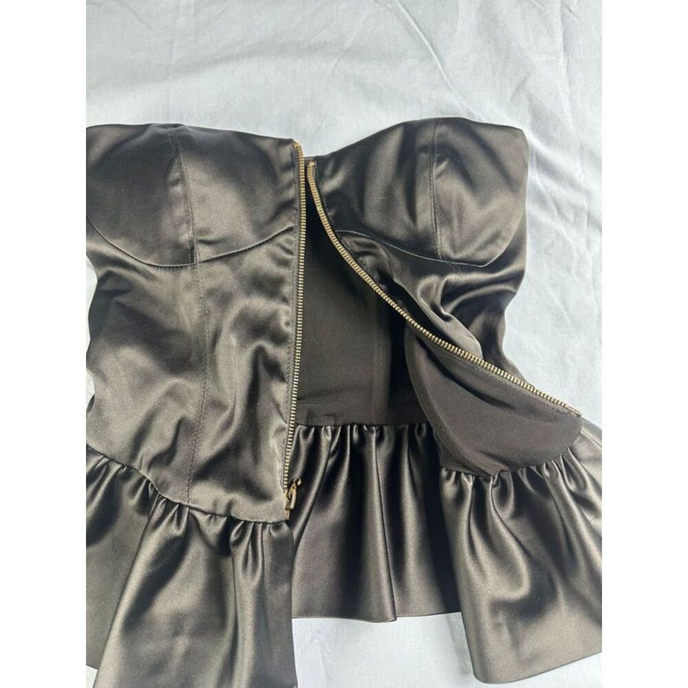 Betsey Johnson Zip Front Peplum Satin Corset Top Size 0 zipper pull missing - Picture 5 of 9